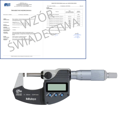 MITUTOYO mikrometr elektroniczny 0-25/0,001 mm IP65 + świadectwo wzorcowania 293-240-30 WZORC