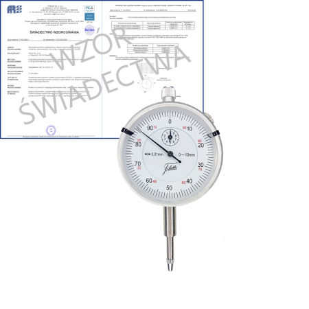 SCHUT czujnik zegarowy wstrząsoodporny0-10/0.01mm + świadectwo wzorcowania PCA 907.933-WZORC
